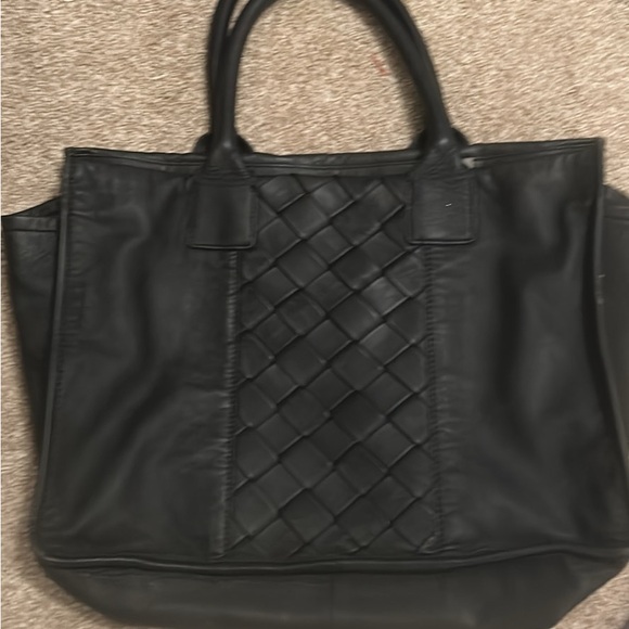 Vince Camuto Black Woven Leather Shoulder Bag - Picture 1 of 2
